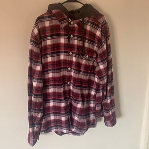 American Eagle Super Soft Red & White Hooded Flannel